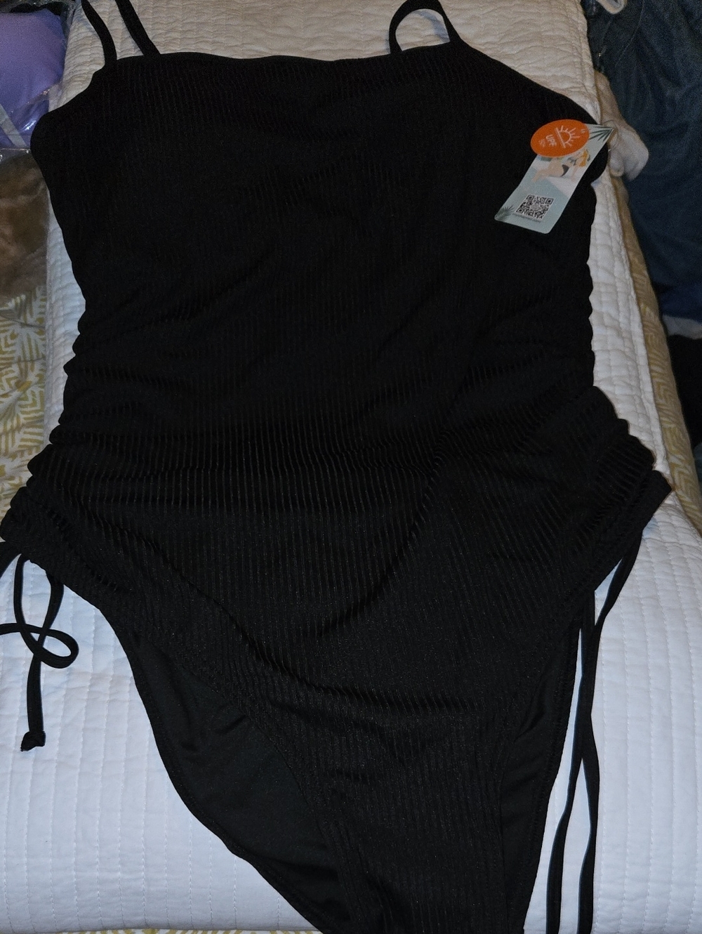 Women Black Ribbed Swimsuit
